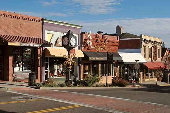 A street lined with shops in Cotati, CA